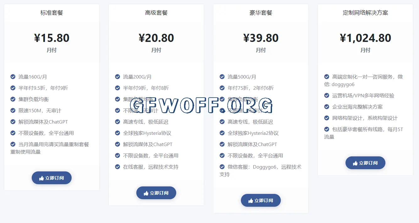 狗狗加速VPN机场订阅价格截图-GFWOFF